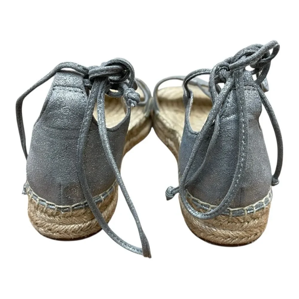 Splendid Silver Metallic Espadrille Lace Up Sandals Open Toe Size 6